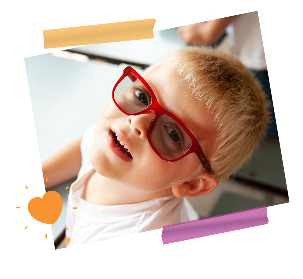 boy with red glasses